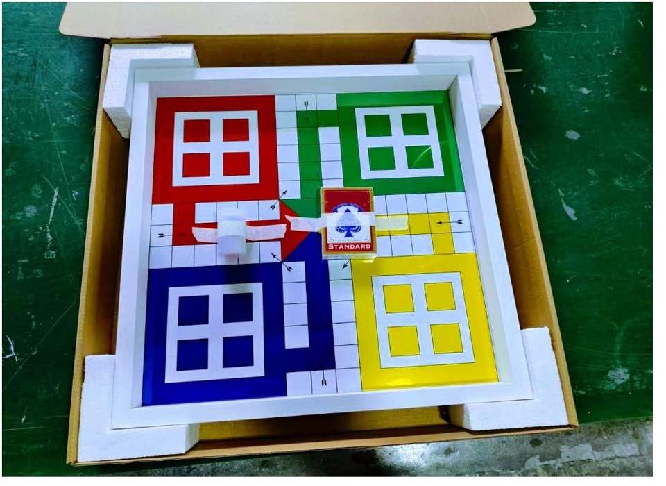 Wholesale Wooden Ludo Board Game Glass Top 17x17in
