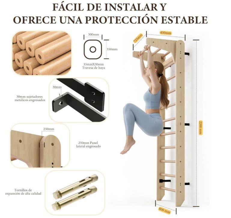 Wall-Mounted Swedish Ladder Gym Bar - alternate angle