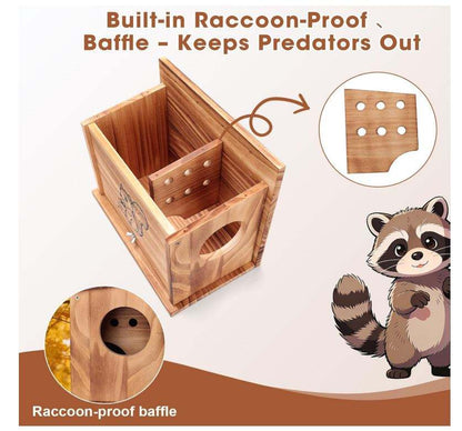 Wooden Squirrel House OEM | Raccoon-Proof Carbonized Pine Nesting Box | Custom