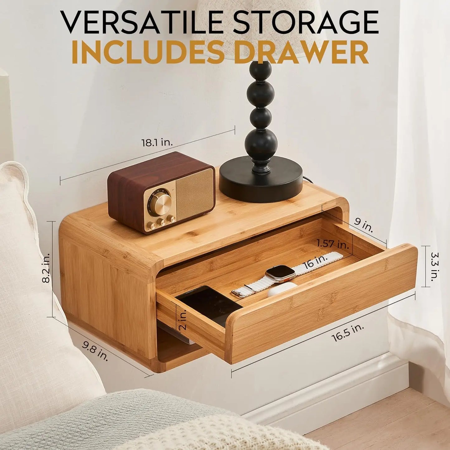 Wholesale Bamboo Floating Bedside Table | Wall-Mounted Nightstand with Drawer | Factory Direct