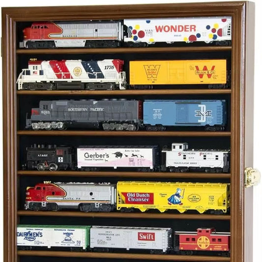 Wholesale HO scale train display case, walnut finish