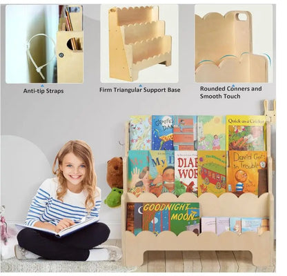 Wholesale Kids Bookshelf | 3-Tier Scalloped Montessori Bookcase | Factory Direct