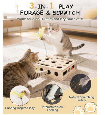 Wood Cat Puzzle Toy OEM | Interactive Scratcher Box Nail File | Custom