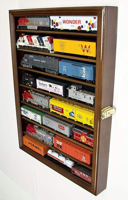 HO scale train model display case in use