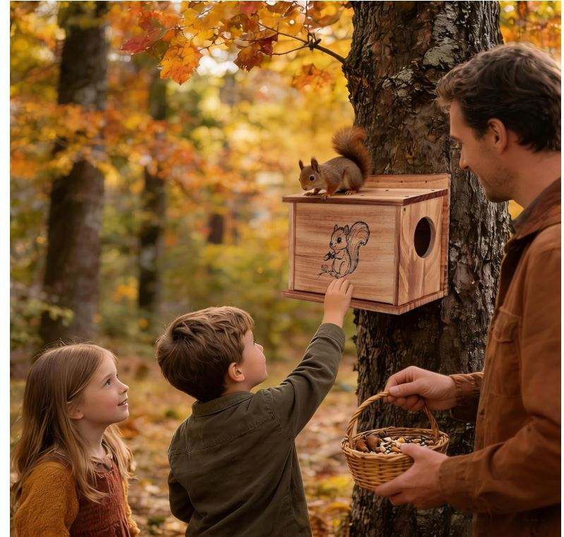 Wooden Squirrel House OEM | Raccoon-Proof Carbonized Pine Nesting Box | Custom