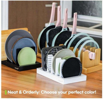 Bamboo pot lid organizer cutting board storage