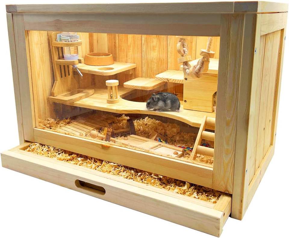 Wooden Hamster Cage and Habitat 2-Level with Shelves and Ladders - main
