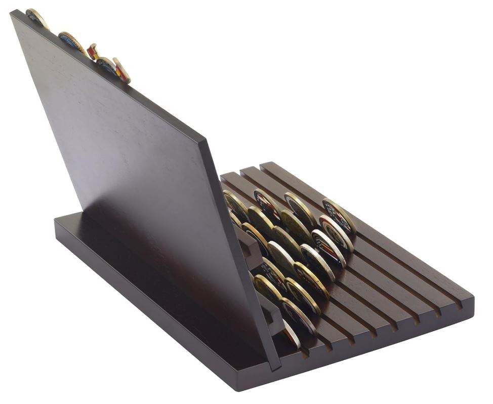 Wood Coin Display Stand OEM | Rubber Wood 80-Coin Challenge Holder | Custom