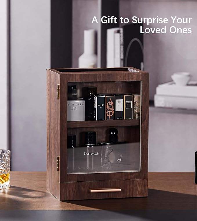 Wooden Storage Cabinet - cologne display use