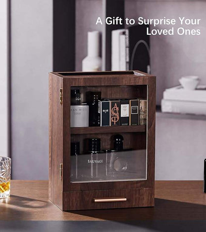 Wooden Storage Cabinet - cologne display use