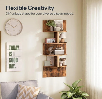 Wholesale Floating Corner Shelves Set of 2 | 4-Tier Wall-Mounted Wood Shelving | Factory Direct