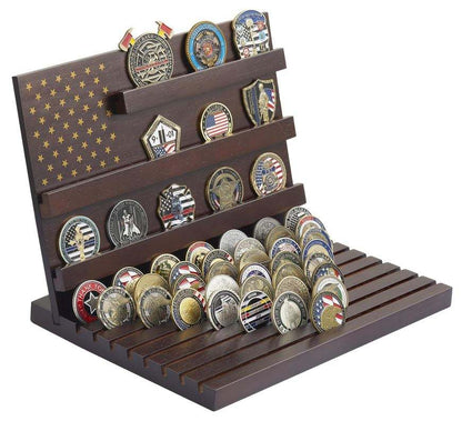 Wood Coin Display Stand OEM | Rubber Wood 80-Coin Challenge Holder | Custom