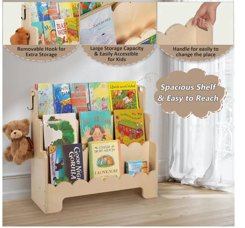 Wholesale Kids Bookshelf | 3-Tier Scalloped Montessori Bookcase | Factory Direct
