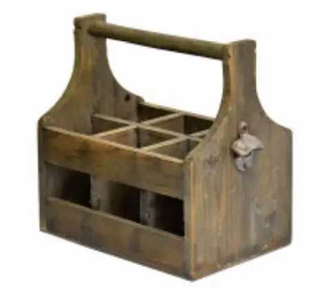 Wooden wine carrier with wine bottles