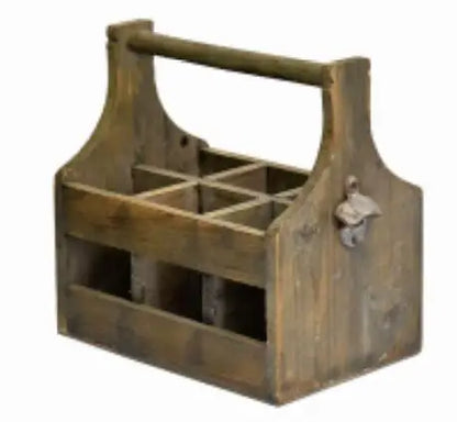 Wooden wine carrier with wine bottles