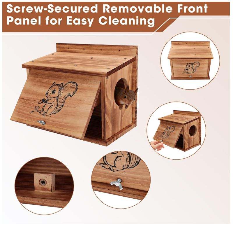 Wooden Squirrel House OEM | Raccoon-Proof Carbonized Pine Nesting Box | Custom