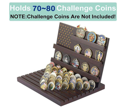 Wood Coin Display Stand OEM | Rubber Wood 80-Coin Challenge Holder | Custom