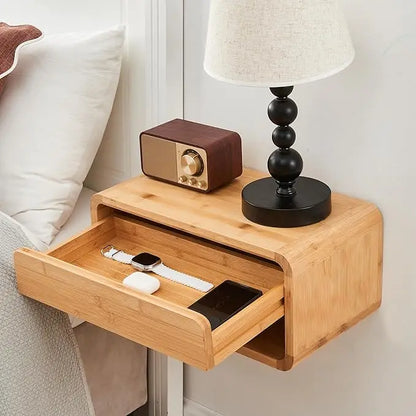 Wholesale Bamboo Floating Bedside Table | Wall-Mounted Nightstand with Drawer | Factory Direct