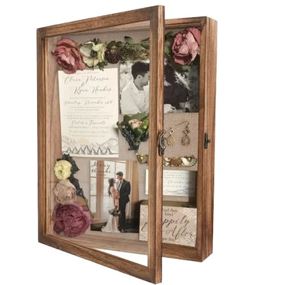 Wholesale 11x14 wood shadow box frame with tempered glass hinged door - front view