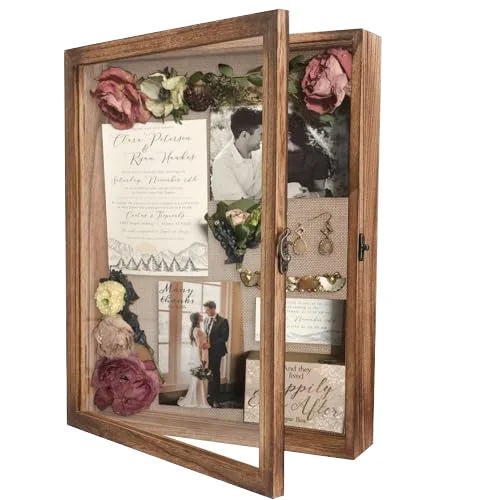 Wholesale 11x14 wood shadow box frame with tempered glass hinged door - front view