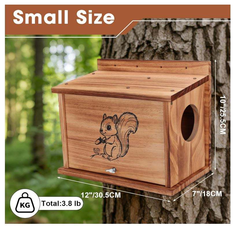 Wooden Squirrel House OEM | Raccoon-Proof Carbonized Pine Nesting Box | Custom
