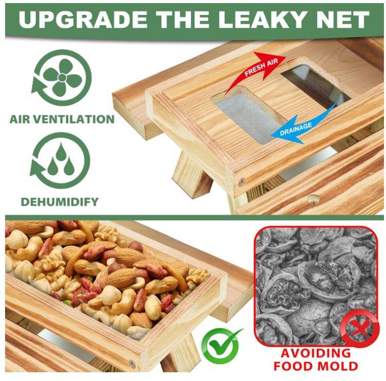 Wood Squirrel Feeder OEM | Carbonized Picnic Table with Umbrella | Corn Cob Custom