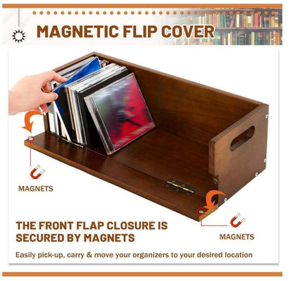 Wood Media Storage Box OEM | Carbonized CD & Tape Organizer | Free-Standing Custom