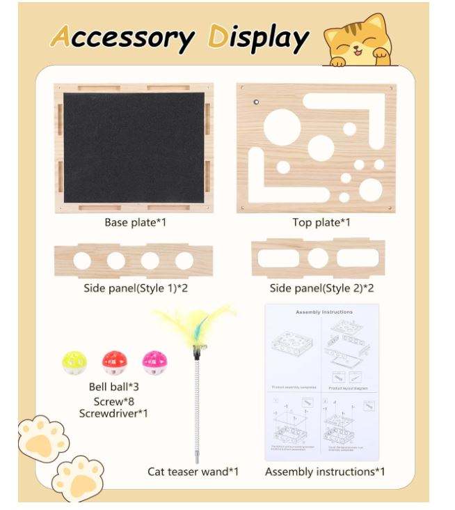Wood Cat Puzzle Toy OEM | Interactive Scratcher Box Nail File | Custom