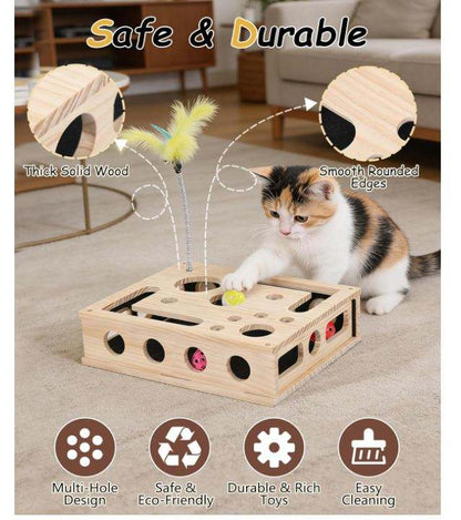 Wood Cat Puzzle Toy OEM | Interactive Scratcher Box Nail File | Custom
