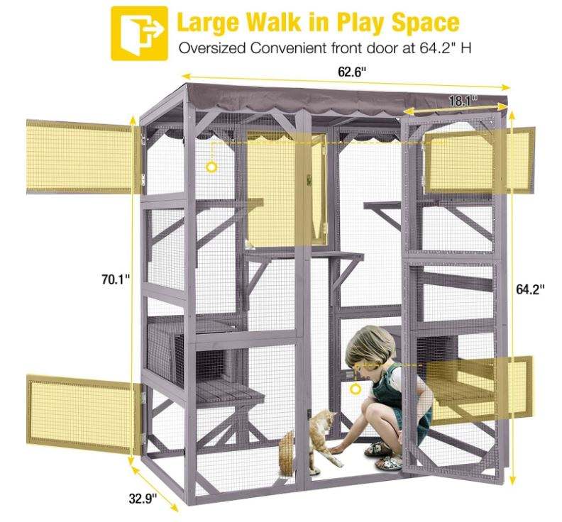 Outdoor catio with multiple cats