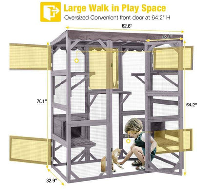 Outdoor catio with multiple cats