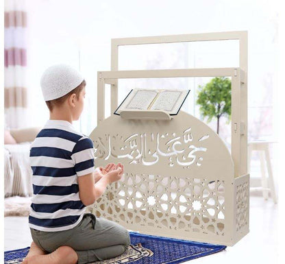 Wooden prayer mat organizer detail