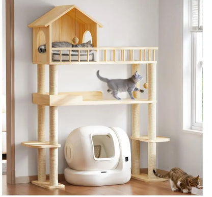 Wholesale Wood Cat Tower | Multi-Level Cat Tree Furniture with Scratching Post | Factory Direct