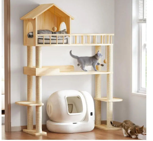 Wholesale Wood Cat Tower | Multi-Level Cat Tree Furniture with Scratching Post | Factory Direct