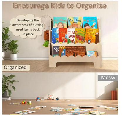 Wholesale Kids Bookshelf | 3-Tier Scalloped Montessori Bookcase | Factory Direct