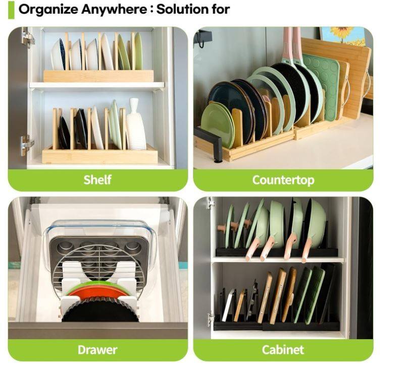 Bamboo pot lid organizer freestanding
