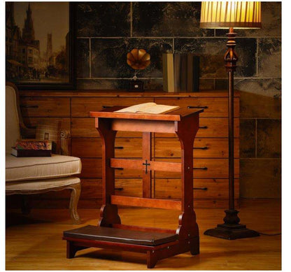 Prayer bench stool shelf detail