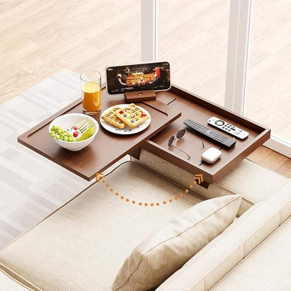 Bamboo TV Tray OEM | Sofa Armrest Table | 360° Rotating Drawer Adjustable Legs
