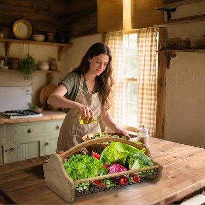 Wholesale Custom Beech Wood Garden Hod Harvest Basket | Wire Mesh Vegetable Gathering Trug