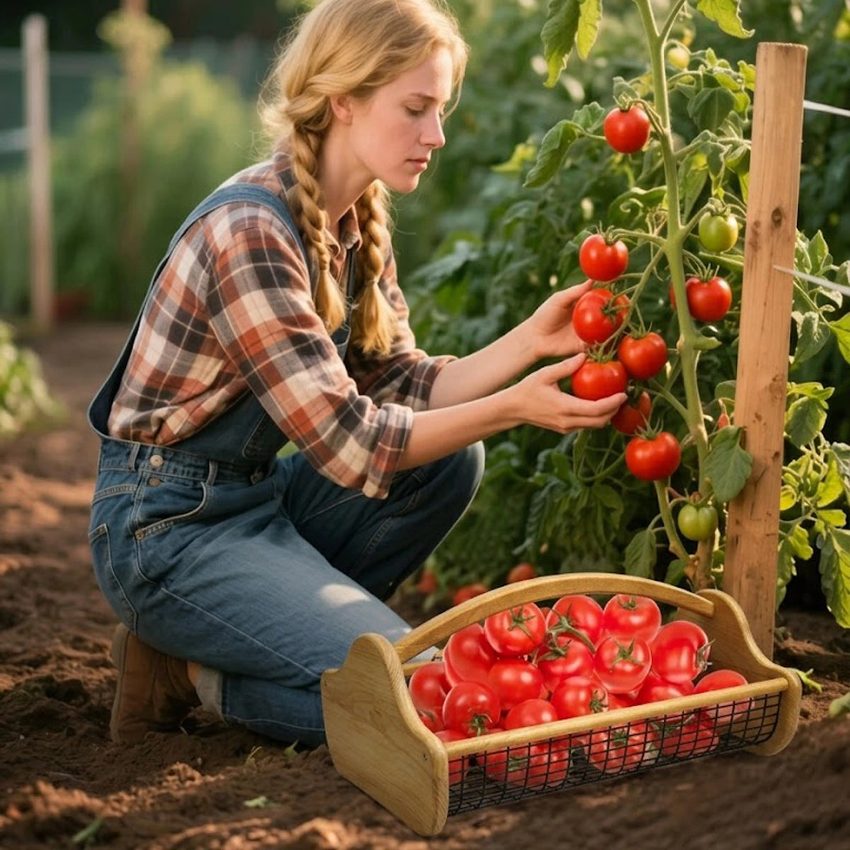 Wholesale Custom Beech Wood Garden Hod Harvest Basket | Wire Mesh Vegetable Gathering Trug