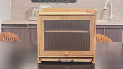 Wholesale Custom FSC Bamboo Bread Box | 2-Layer Kitchen Countertop Food Storage Organizer with Pull-Out Cutting Board