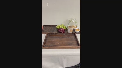 Paulownia Wood Serving Tray OEM | 7-Piece Set with Handles | Kitchen & Picnic Custom