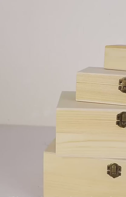 Plain Pine Wood Gift Box | Unfinished Natural Wooden Storage Box with Clasp & Sliding Lid | Custom Logo Engraving