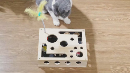 Wood Cat Puzzle Toy OEM | Interactive Scratcher Box Nail File | Custom