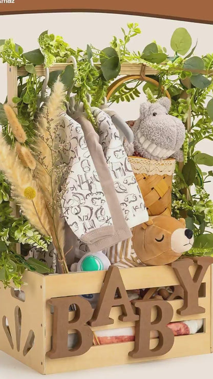 Wholesale Custom FSC Wooden Baby Shower Crate Closet | Multi-Functional Baby Clothes Rack & Storage Gift Hamper