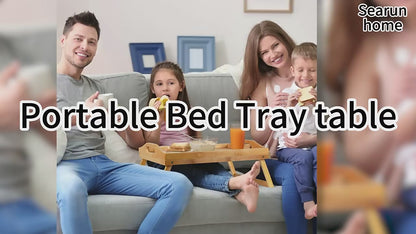 Bamboo Bed Tray Table with Foldable Legs | Raised-Edge Breakfast Tray for Bed, Sofa & Couch | Wholesale OEM Custom Logo