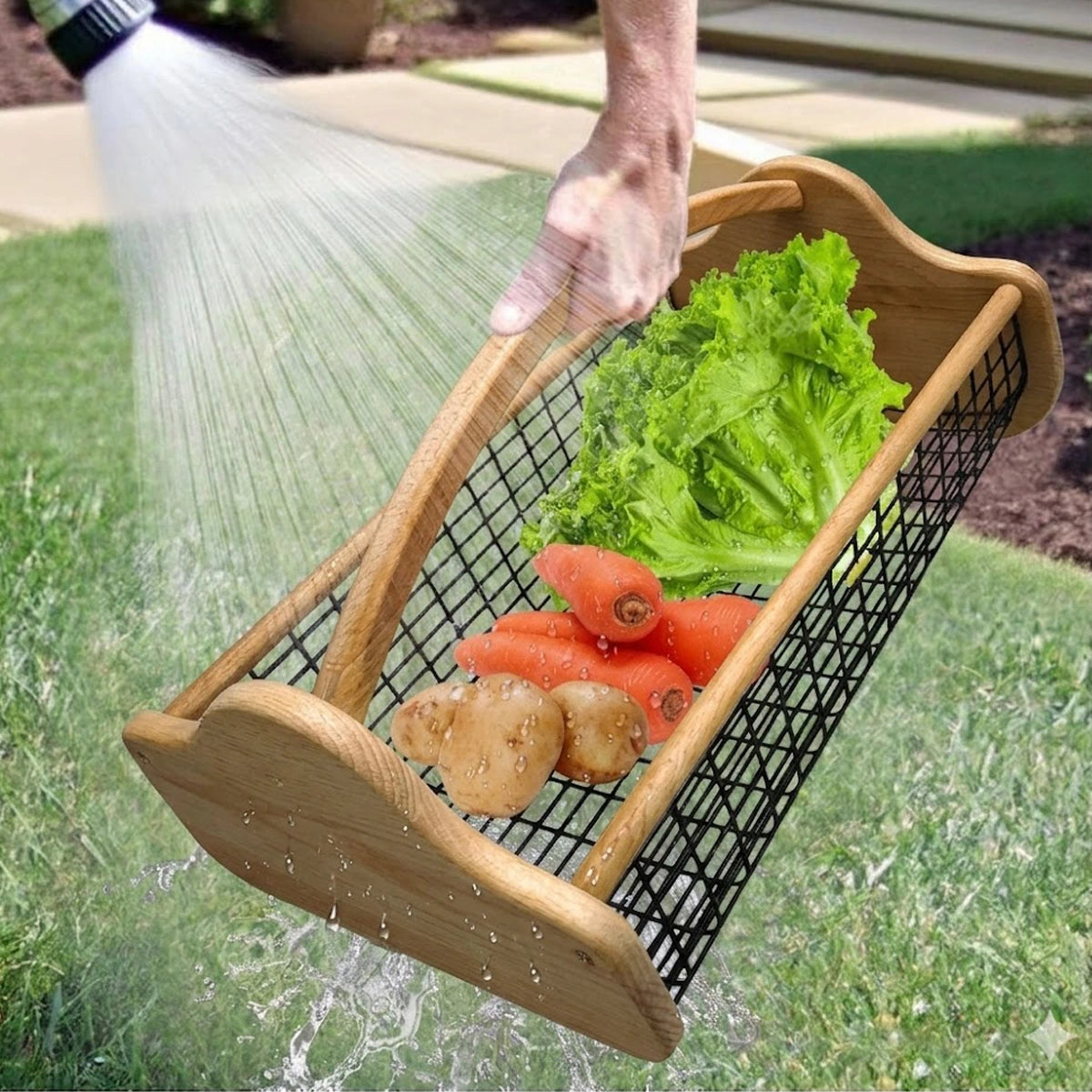 Wholesale Custom Beech Wood Garden Hod Harvest Basket | Wire Mesh Vegetable Gathering Trug