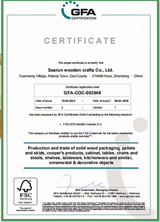 GFA chain-of-custody certificate GFA-COC-003948, FSC-STD-40-004