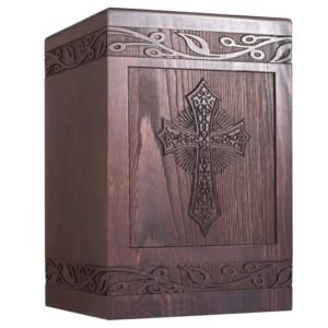Cremation Urns for Human Ashes Adult Male Female, Wooden Carved Cross Urns Box and Casket for Ashes Men Women Child, Pets Cat Dog Urn, Burial Funeral Memorial Urns for Ashes, Holds 222 Cubic Inch