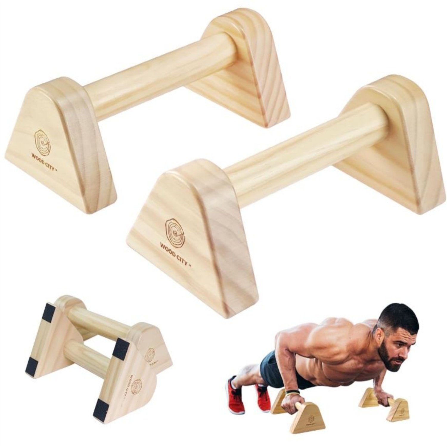 2 PCS Wood Push Up Bars Stands with Non-Slip Base, Supports Aerobics and Upper Body Strength Training for Men and Women, Joint-friendly Beech Wood Home Fitness Equipment